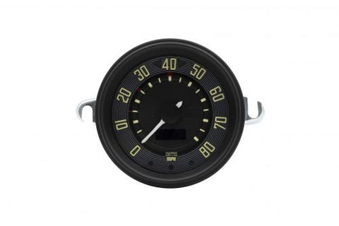 Classic VW 115mm 0-80 MPH Black Dial and Black Bezel Speedometer for Type 1 EMPI 14-1100