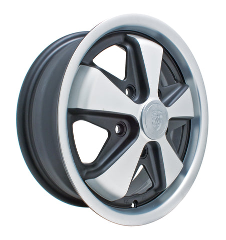 Classic VW Gloss Black Fuch Style Wheel with Polished Lip & Spokes 15 5 1/2 EMPI 9728